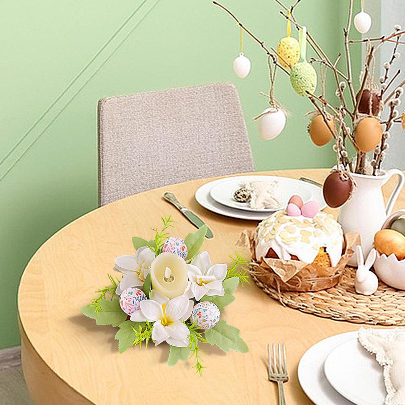 Easter Candle Ring Wreath Egg Candle Holder Ornaments Living Room Dining Table Artificial Flower Candle Wreath Atmosphere Decor