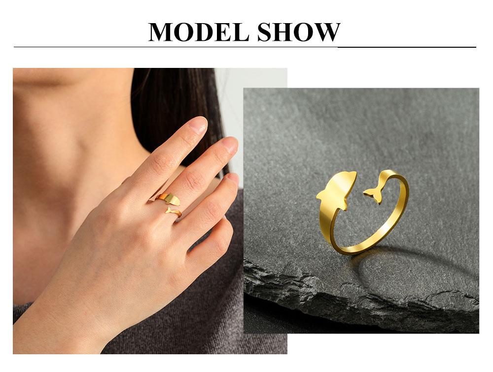 Cazador Animal Dolphin Women's Ring Stainless Steel Jewelry Adjustable Finger Rings Birthday Gift 2026 Trend Wholesale New