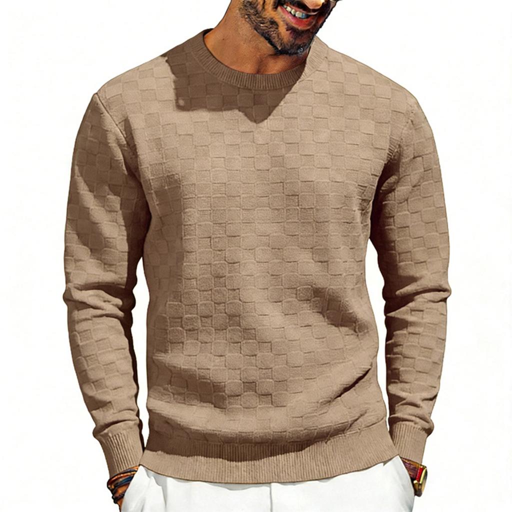 Men's Round Neck Checkered Long Sleeve Loose Casual Top