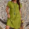 European and American new summer round neck loose fashion casual large size printed short sleeve dress women's clothing