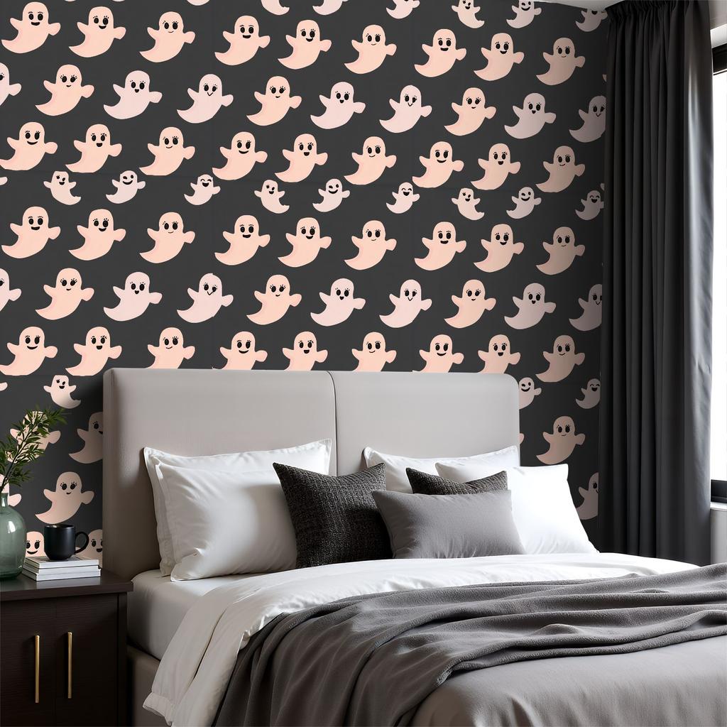 Cartoon Ghost Faces Wallpaper 22.83"X118" Waterproof Wallpaper for Living Room/Bedroom/Bathroom PVC Wall Sticker