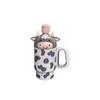 Cute Cow Tumbler Mug with Lid & Handle, 650ml Large Capacity Insulated Cup for Kids, Cartoon Animal Design Coffee Tea Water Bott