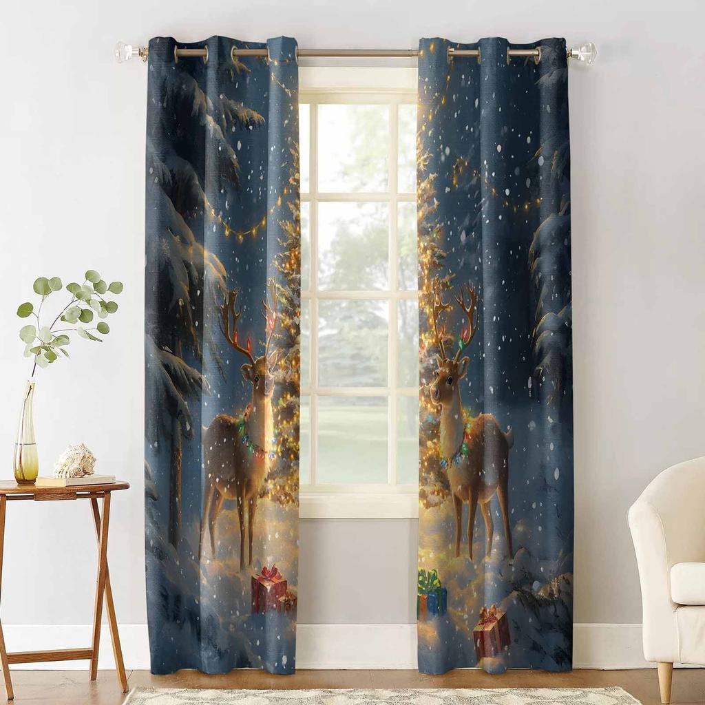 Choinka Renifer Las Zima Zasłony Zaciemniające na Salon Sypialnię Dekoracja Okna Żaluzje Zasłony Kuchenne