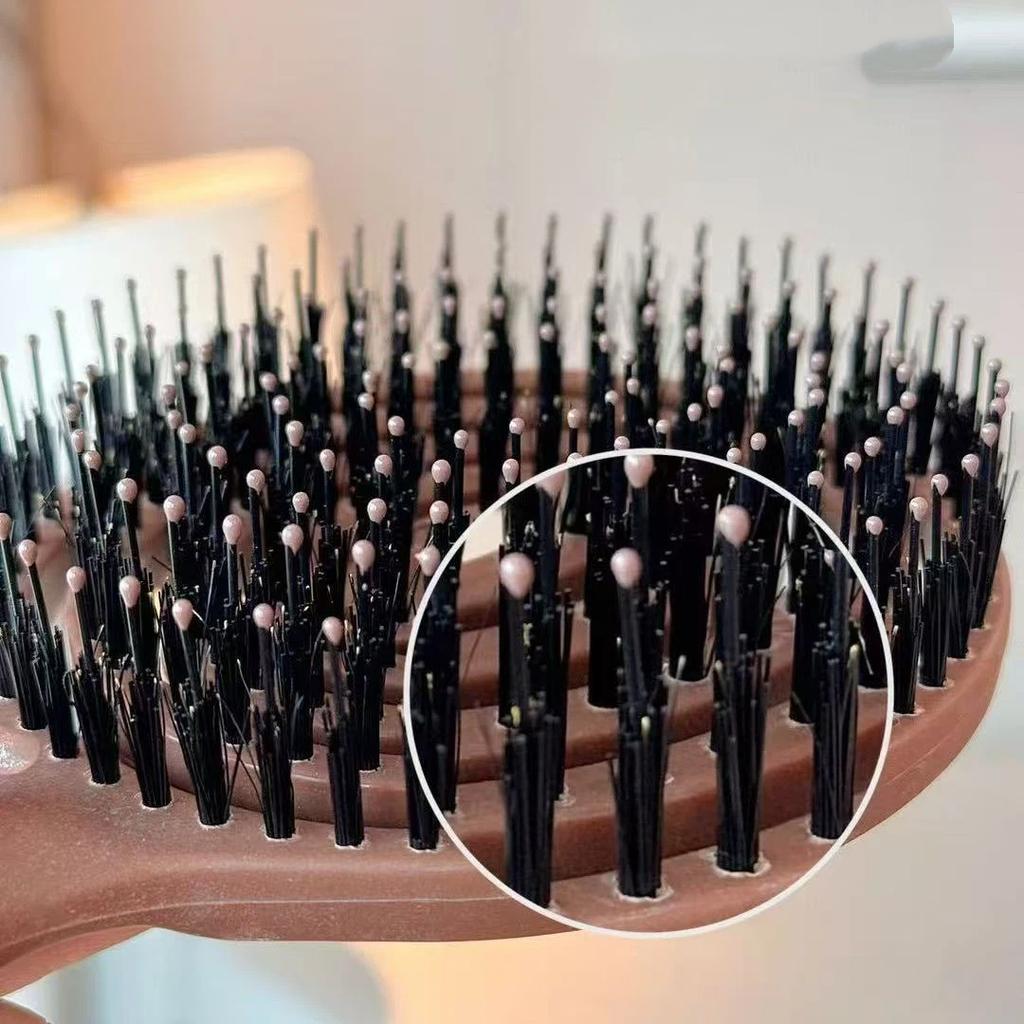 Korean Hollow Design Boar Bristle Hair Brush - Detangling, Volumizing & Scalp Massage Brush for Wet/Dry Hair Styling, Women's Long Hair Care