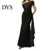 Solid Color Women Dress Lady Evening Slant Neck Off Shoulder Sleeveless Pleated Lace-up Sash Decor Long Irregular Design Slim Fit Prom Party