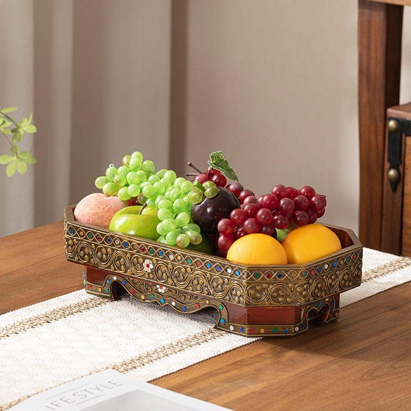 Vintage Handmade Rectangular Wooden Serving Tray Multipurpose Tea Fruit Platter Home Decor Kitchen Table Centerpiece Rustic