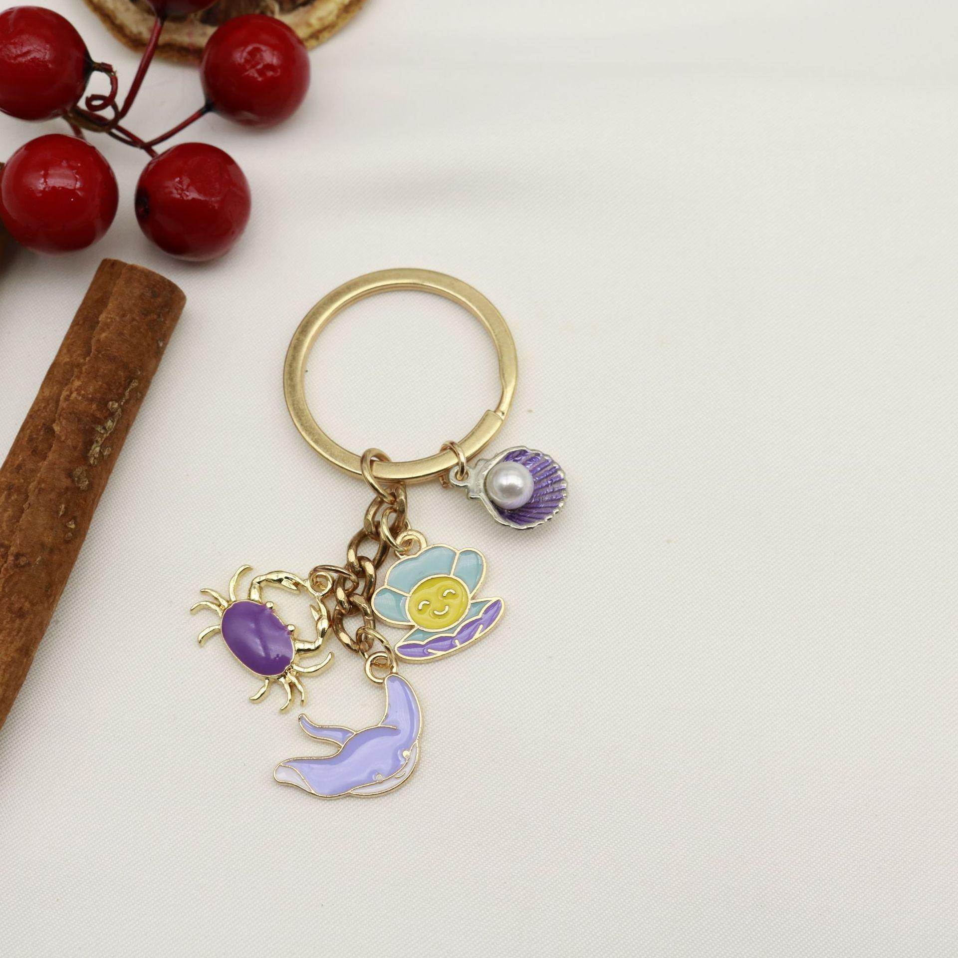 Mermaid Tail Starfish Keychain with Pearl Pendant