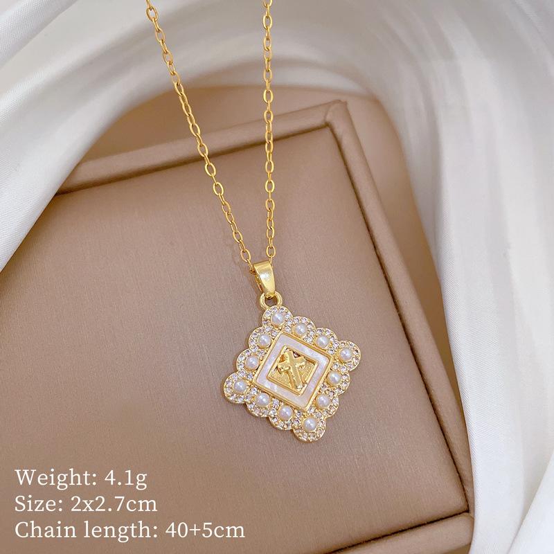 Pearl Cross Light Luxury Temperament Gorgeous Full Diamond Necklace Women'S Versatile Clavicle Chain Titanium Steel Chain