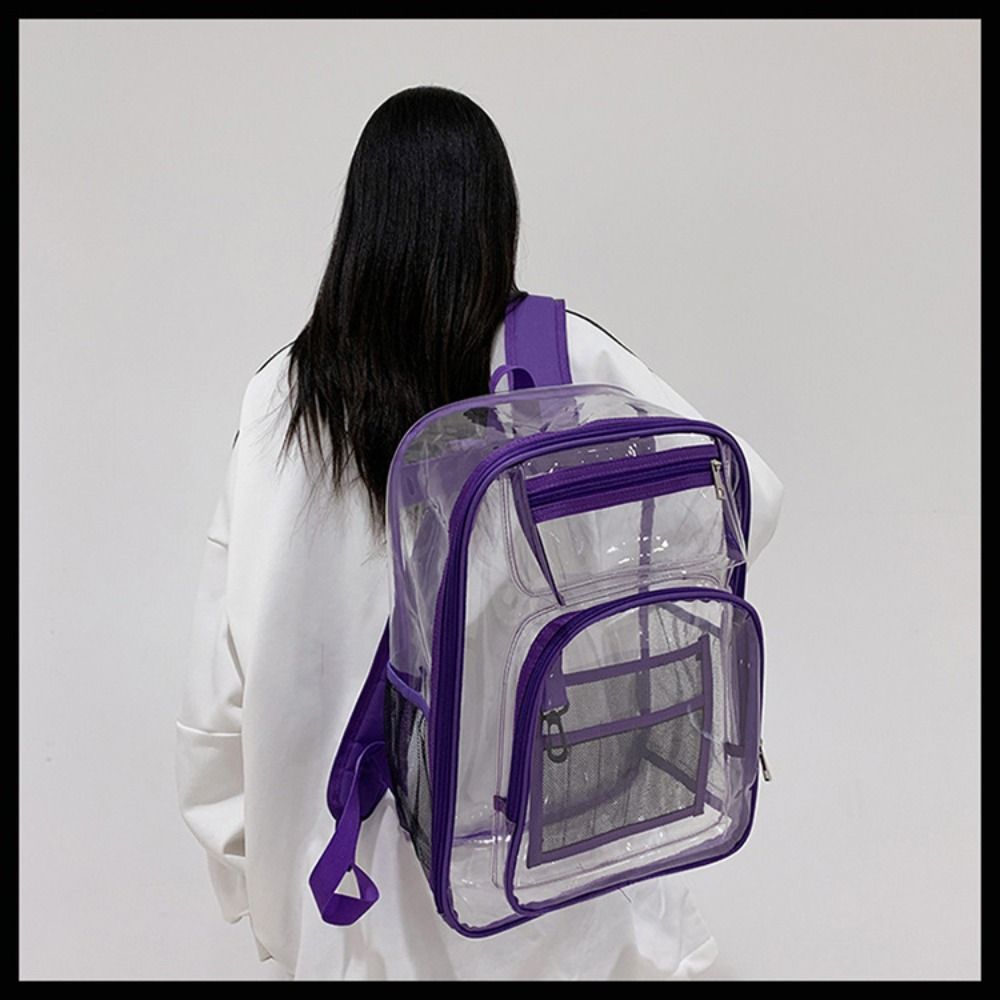 Casual PVC Clear Backpack Large Capacity with Multi-pockets Students Bookbag See Through Waterproof Transparent Backpack Travel