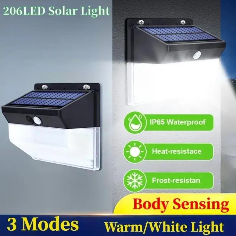 

1 шт. 206 светодиодов уличный солнечный свет датчик движения 3 режима водонепроницаемый защитный настенный белый свет для наружного освещения сада гаража