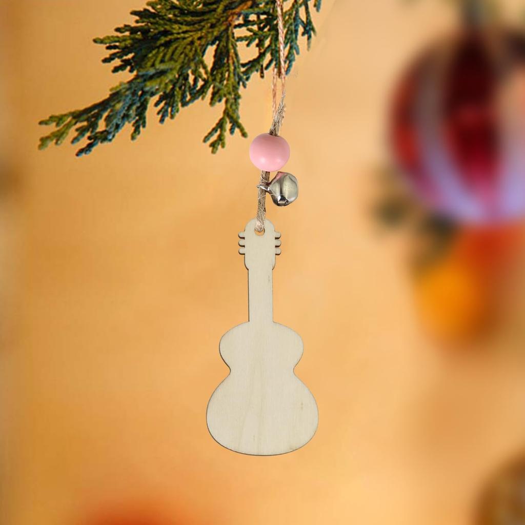 32 Pack Wood Music Note & Guitar Cutouts Music Themed Hanging Ornaments Unfinished Music Decoration Craft Gift Tags for Home Party Decoration Craft