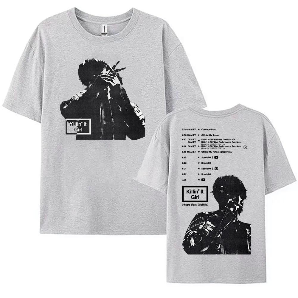 J-hope GloRilla Killin' It Girl T-shirt Summer Short Sleeve Female Tshirts Loose Fashion Korean Singer Print T Shirt O-neck Girl