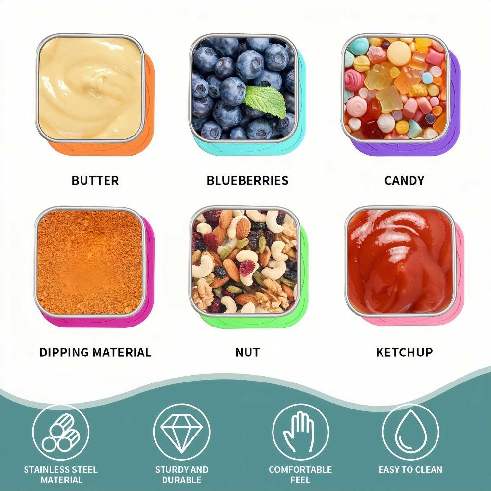 6 Stück 304 Edelstahl Soßenschale Quadratische Snackbox Tragbare Salatdressing-Tasse Büro