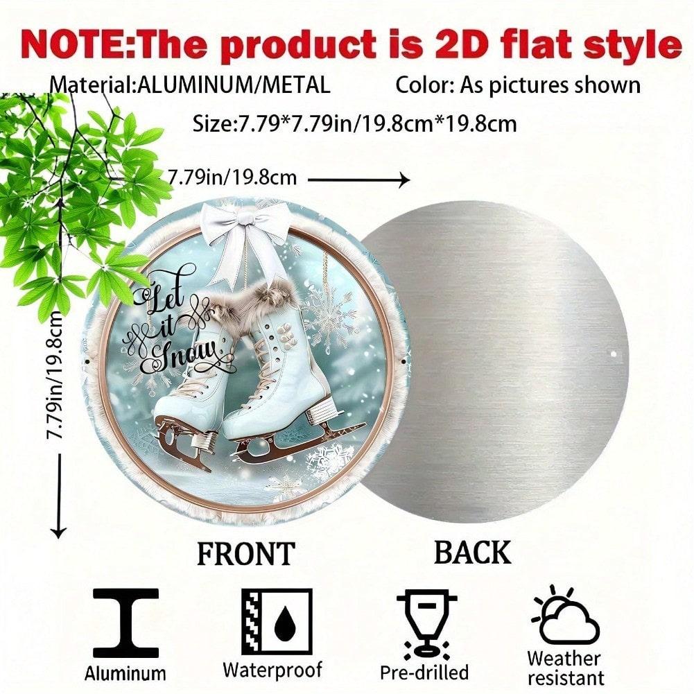 Vintage Winter Ice Skate Wreath Metal Tin Sign Snow Decor Wall Art Home Gift 20x20
