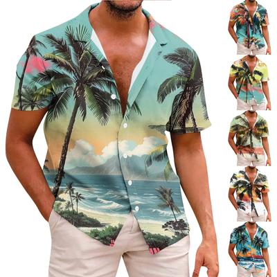 Camasa Pentru Barbati Moda Casual Vara Maneca Scurta Imprimata Nasturi Tricou Top