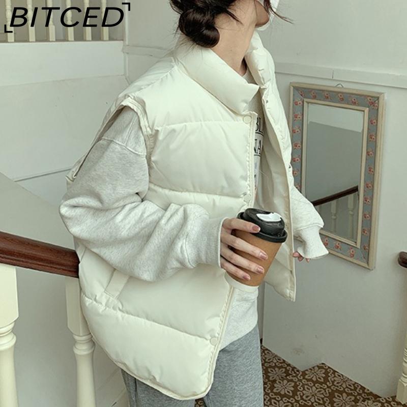 BITCED Down-Filled Cotton Vest for Women Stand-Up Collar, Short-Length Autumn/Winter Loose-Fit Cotton Jacket Lightweight Vest Outerwear