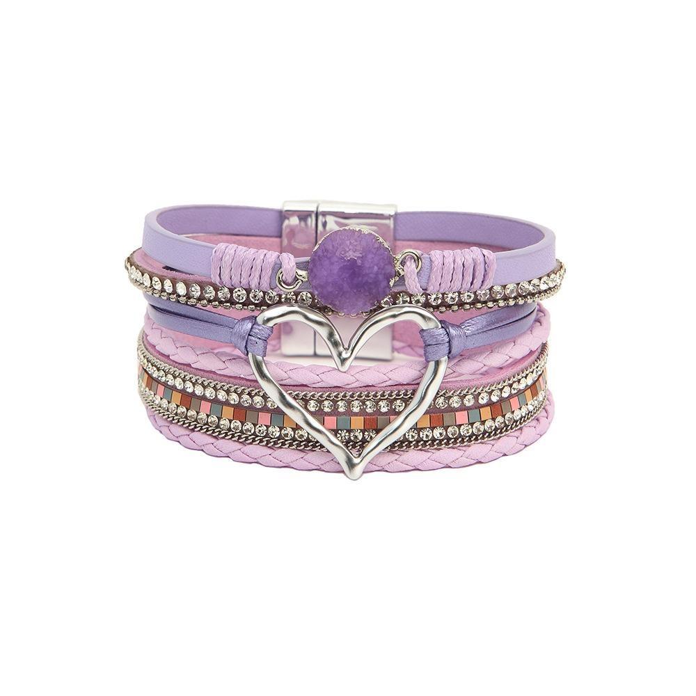 1PC Hot-selling multi-layer leather bracelet hand-woven bracelet gold love lady bracelet