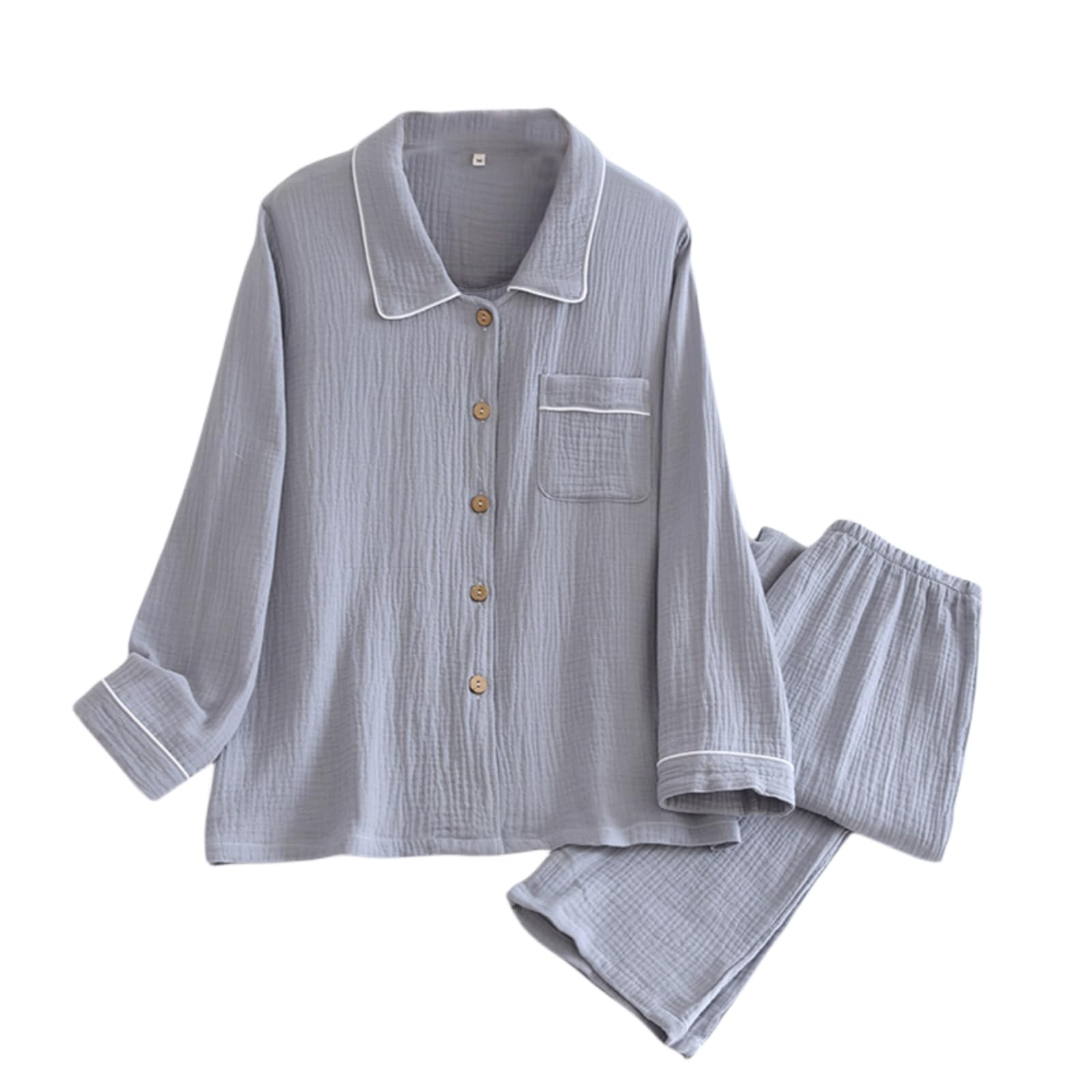 

GDenFrog Двухслойная марля Длинный верх и низ и Нежный на Подходящий для и Зимний Женская пижама, Домашняя одежда, Рукав, 100% хлопок, Комплект, серый