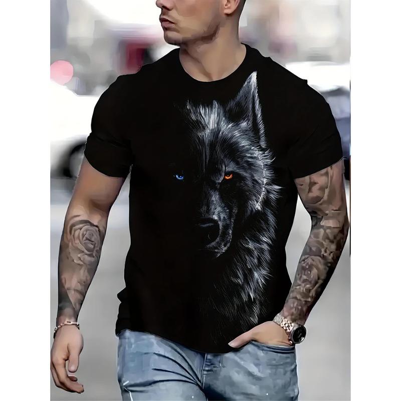 Neues Retro-Stil 3D Wolf Druck Herren T-Shirt Sommer Täglich Herren Freizeit T-Shirt Outdoor Straße Herren Mode Straße Kurzarm Tee