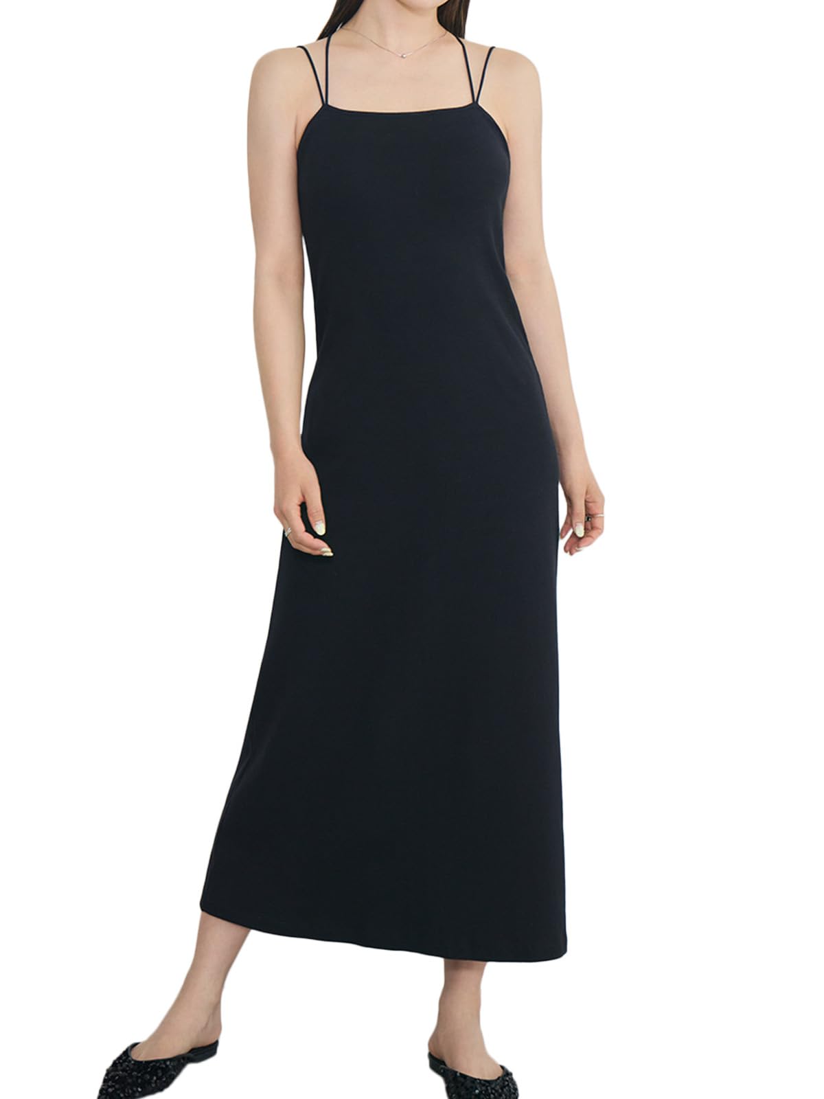 

Bambi Water Patented Bra Top with Solid Color Women s Cups, Camisole, Long, Cotton, Elegant, Casual, (L, Black) чёрный