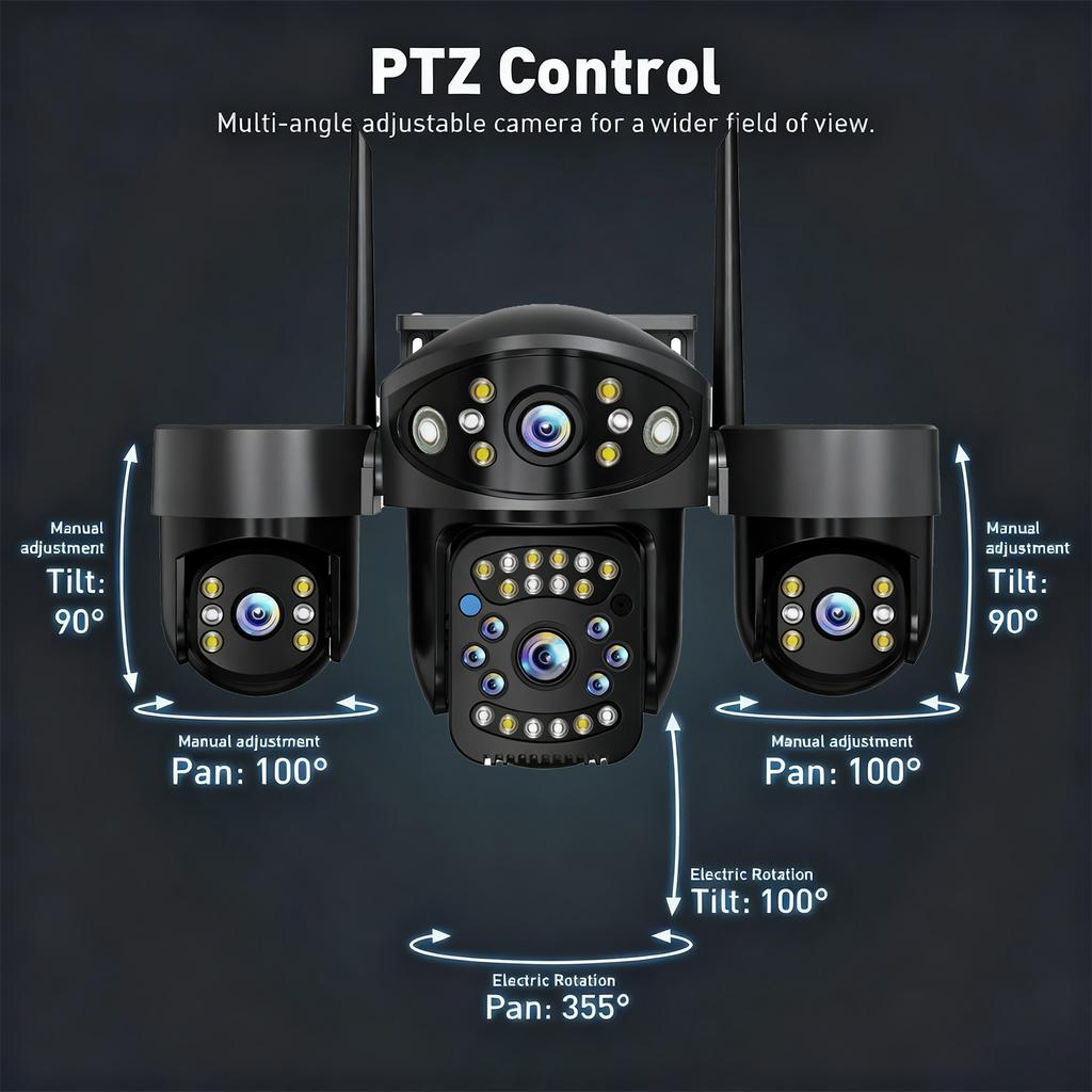 YOOSEE Ai APP WIFI Security Camera Three Lens HD 15MP Outdoor 360° PTZ CCTV Ai Motion Detection Tracking Two Way Intercom Night Vision