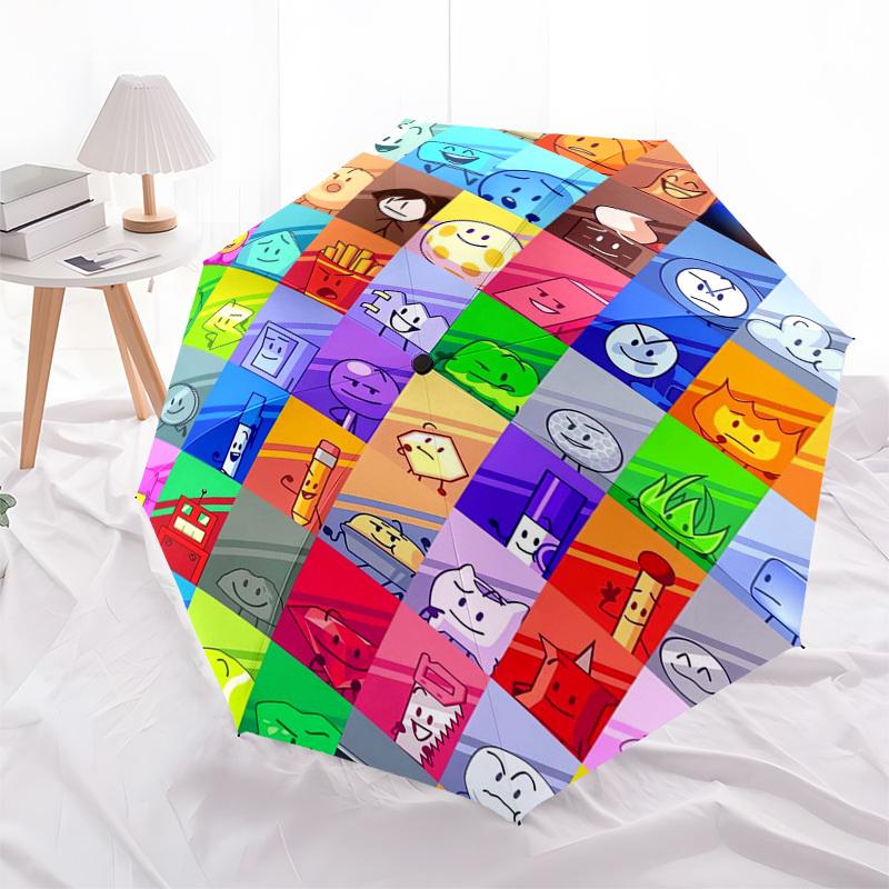 Character Grid, Cartoon Icons Themed Automatic Opening and Closing Umbrella, Compact Travel Umbrella, Lightweight and Portable, Suitable for