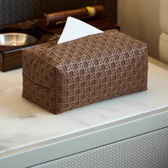 Faux Leather Tissue Box Holder Easy Maintenance Rattan Stain-resistant Tissue Case