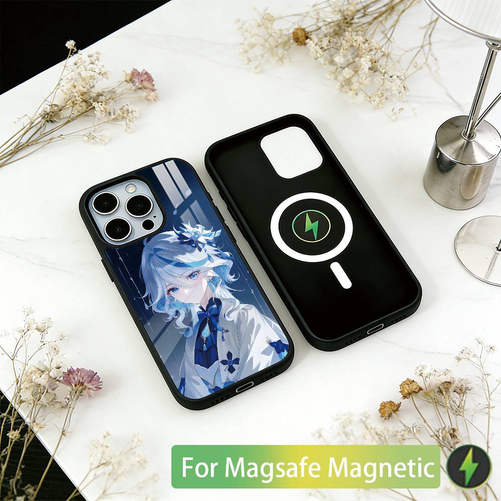 

Genshin Impact Чехол для телефона с Фуриной для iPhone17,16,15,14,13,12,11 Plus,Pro Магнитный с беспроводной зарядкой Magsafe iPhone12