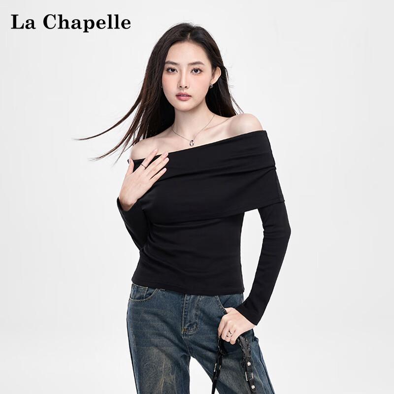 La Chapelle Women's Off-Shoulder Lapel Long-Sleeve Slim-Fit Top