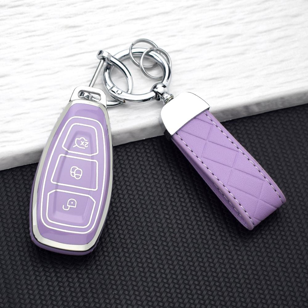 Car Key Case Cover for Ford Focus 3 4 ST MK3 MK4 Fiesta Kuga Mondeo C-Max Titanium 3 Buttons Silvery Key Bag Fob KeyChain Holder