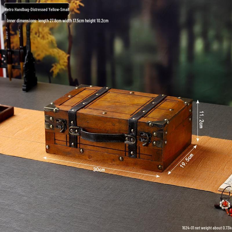 Vintage Distressed Wooden Suitcase Storage Box - Antique Style Photography Prop & Decoration