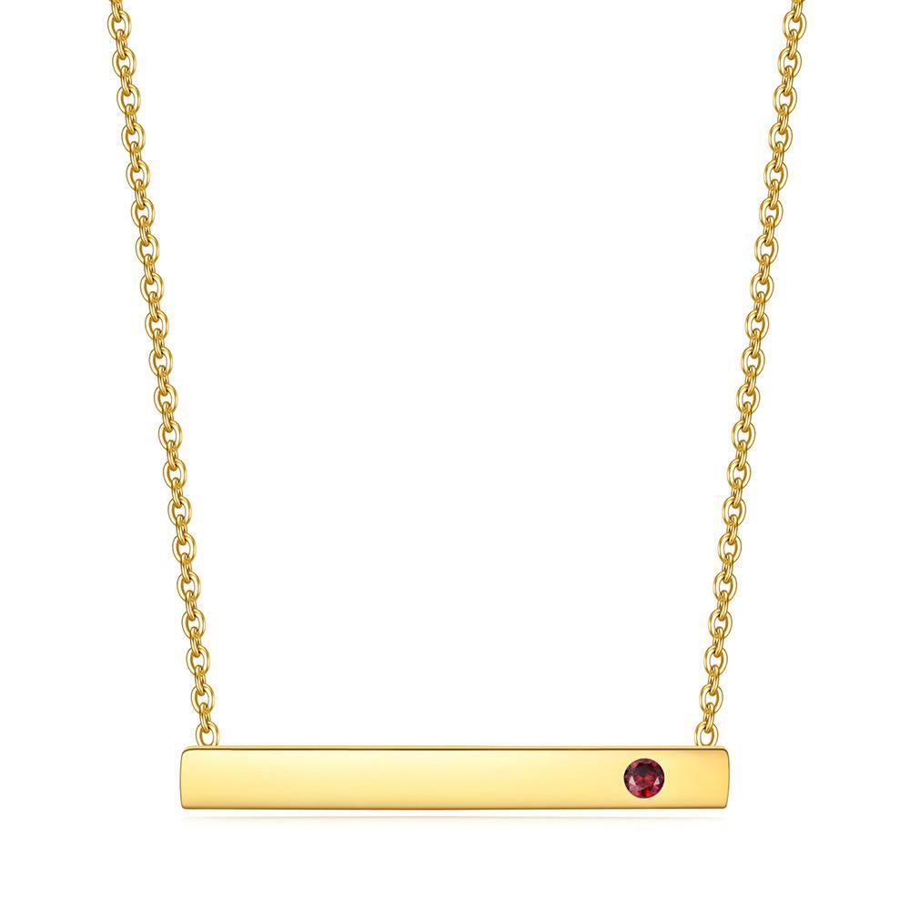 18k Gold Plated Stainless Steel Birthstone Engravable bar Necklace 18inches&Fashion
