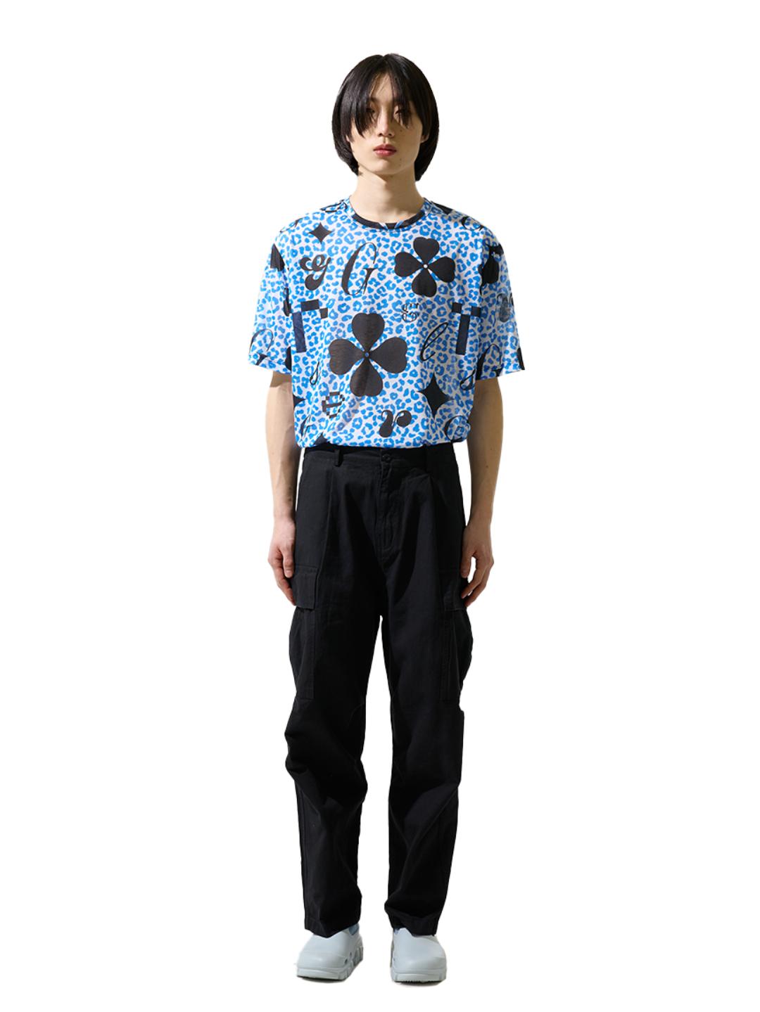 Greedius Blue Clover Print Short Sleeve L