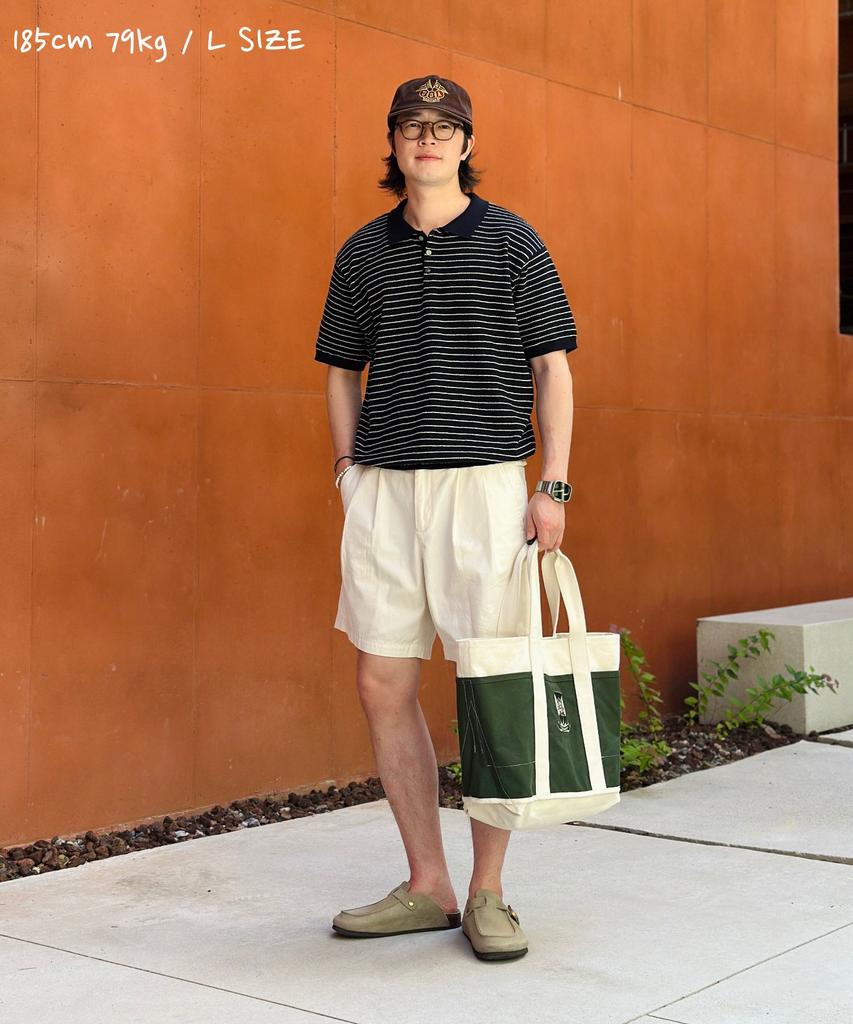CUZNELLO Cool Cotton Striped Polo Short Sleeve Knit_Navy