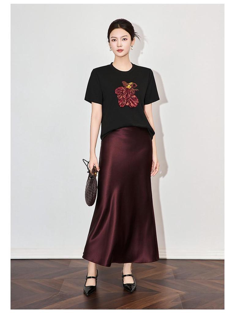 Three-Dimensional Goldfish Sequin Embroidery High Elastic Fashion Casual T-shirt