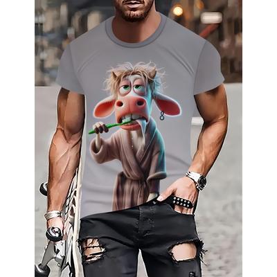 Koyun Eşek İnek Domuz 3D Baskı Erkek Tişört Komik Hayvan Grafik Tişörtler Moda Günlük Kadın Oversize Yuvarlak Yaka Üstler Tişörtler