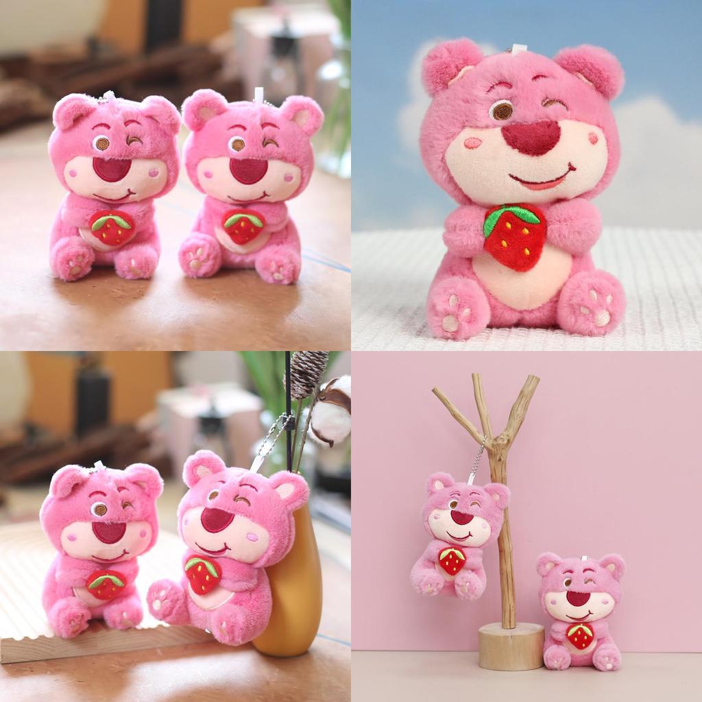 Adorable Pink Strawberry Bear Plush Keychain Soft And Cute Toy For Bag Or Purse Decoration