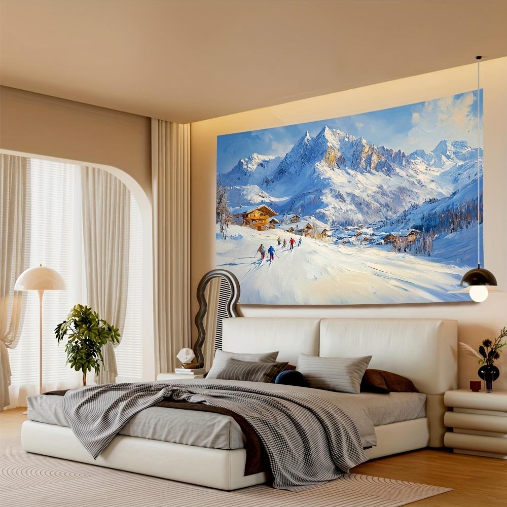 Winter skiing scene Digital printing polyester wall hanging tapestry decorative Living room bedrooms Office background gift