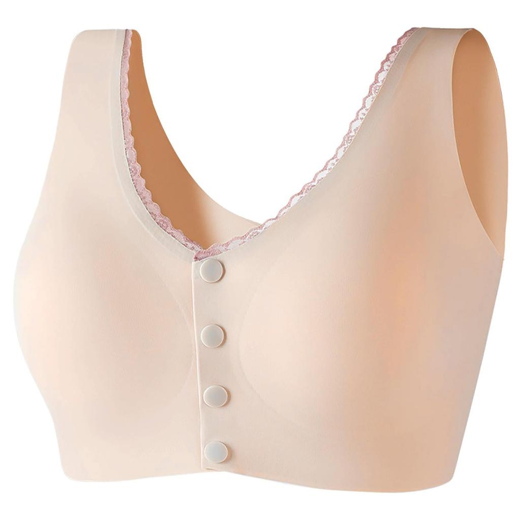Women's Seamless Front Closure Bra with Lace Trim Comfortable, Wireless, Full Coverage, Everyday Support