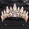 Baroque Luxury Water Drop Flower Crystal Opal Tiara For Women Wedding Girls Birthday Party Elegant Crown Hair Accessories