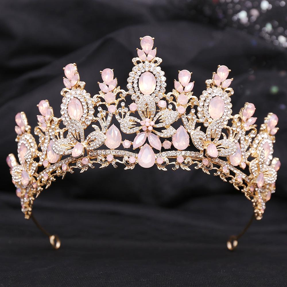 Baroque Luxury Water Drop Flower Crystal Opal Tiara For Women Wedding Girls Birthday Party Elegant Crown Hair Accessories