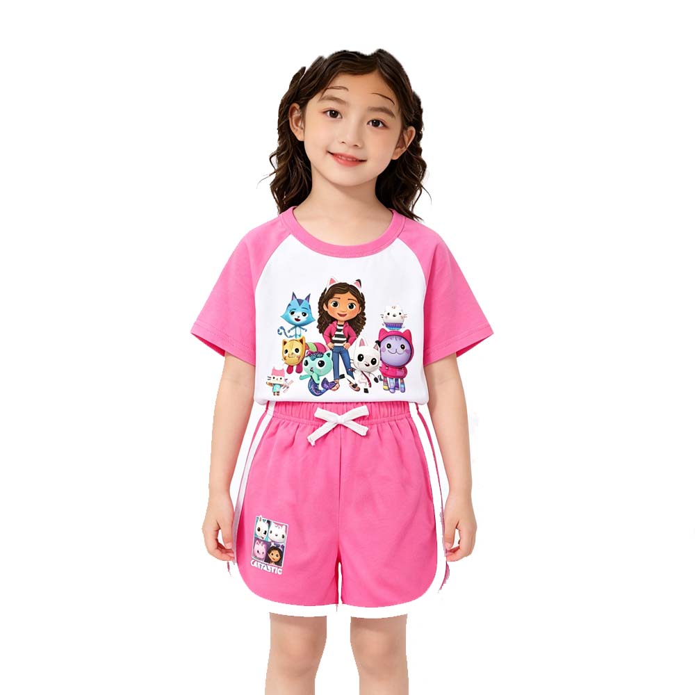 Gabby's Dollhouse Girls Sportswear Set Toddler Boy Clothes Summer Pajamas Gabby Cats Cotton Short Sleeve T Shirt+Shorts Costume