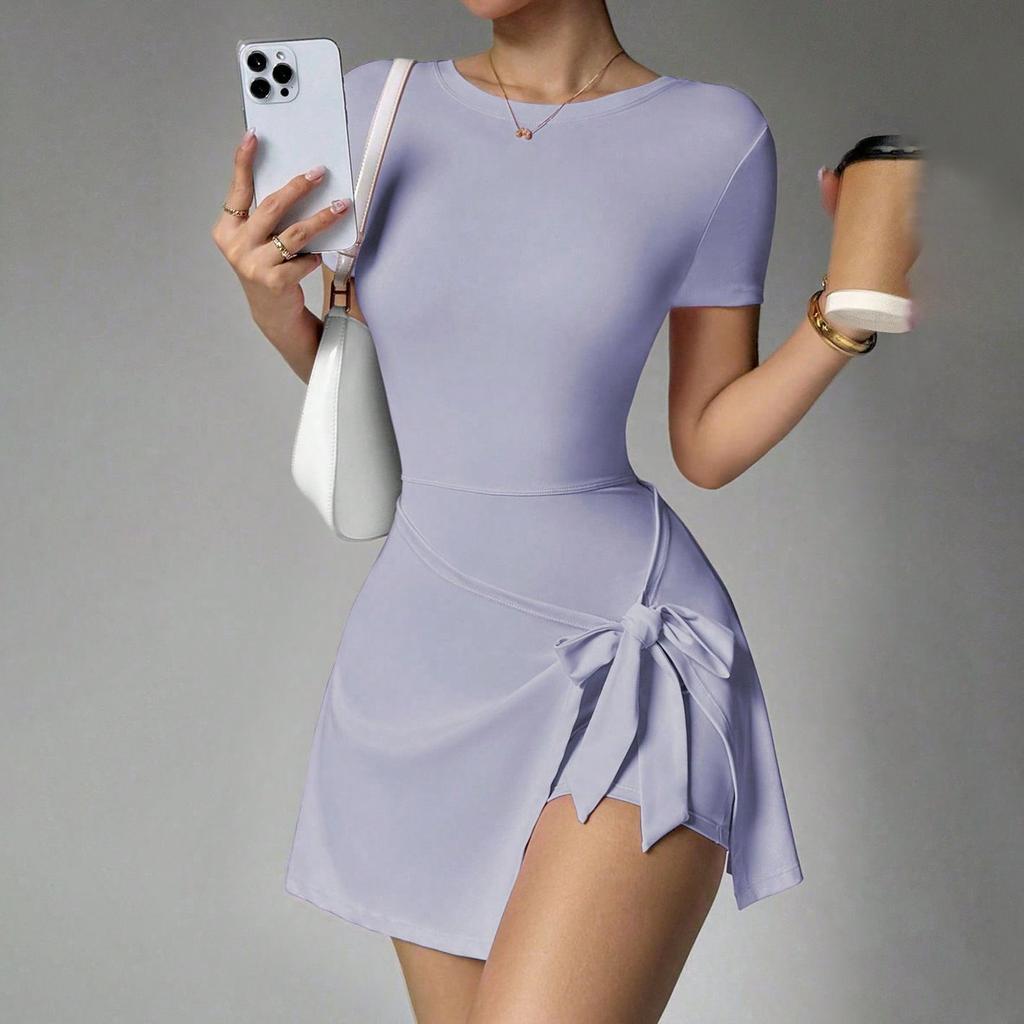 Featured Short-Sleeved Fake Two-Piece Anti-Light Yoga Sports Golf Dress
