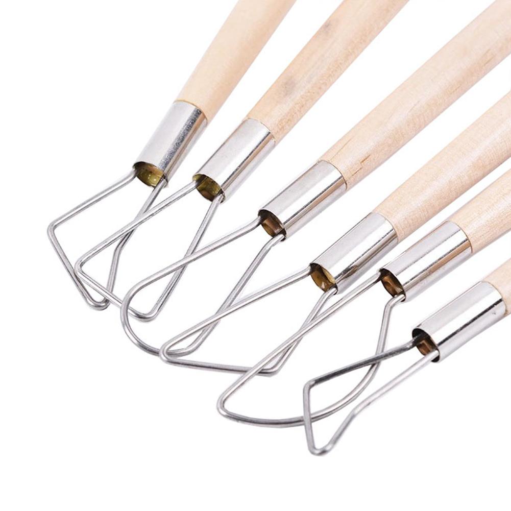 6pcs/set Children Soft Clay Wood Handle Stainless Steel Carving Tool