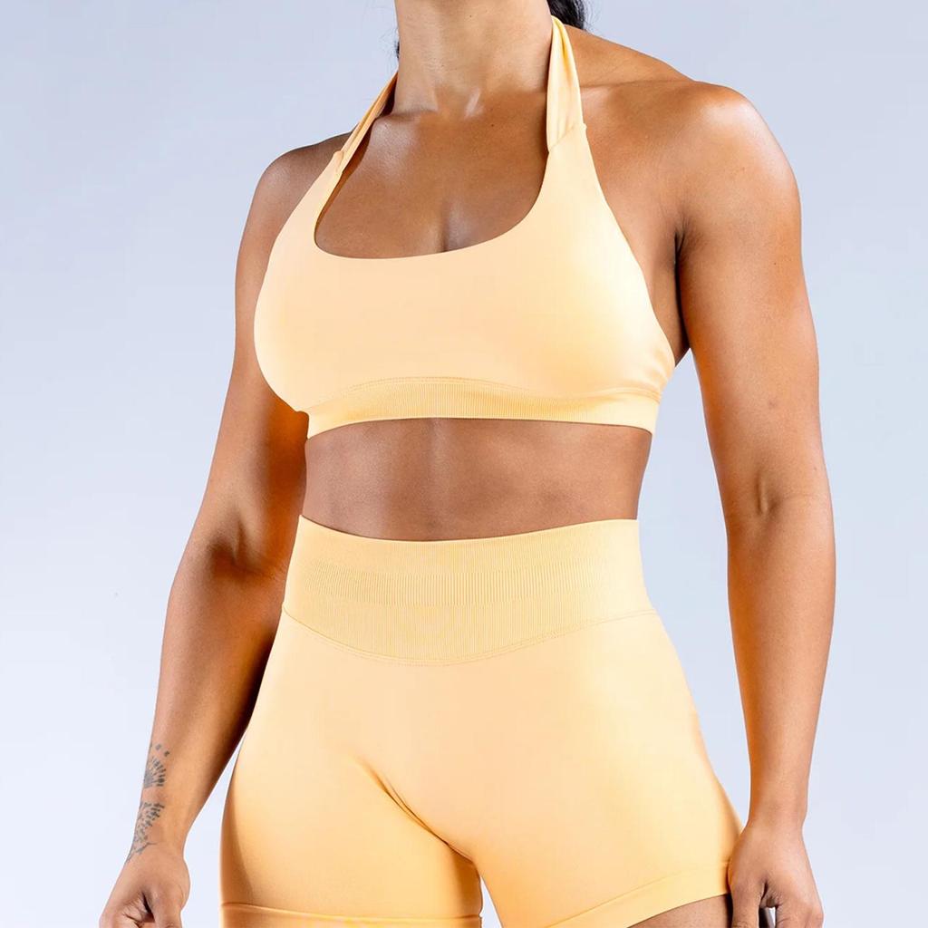 Macaron Color Women's Quick-Dry Low-Waist Yoga Pants & One-Shoulder Sports Bra with Pads