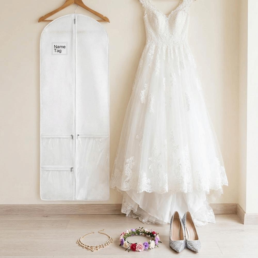 Folding Wedding Dress Garment Bag Non-Woven Dust-Proof Gusseted Dress Bags Large Capacity with Shoe Pockets Wedding Dress Cover