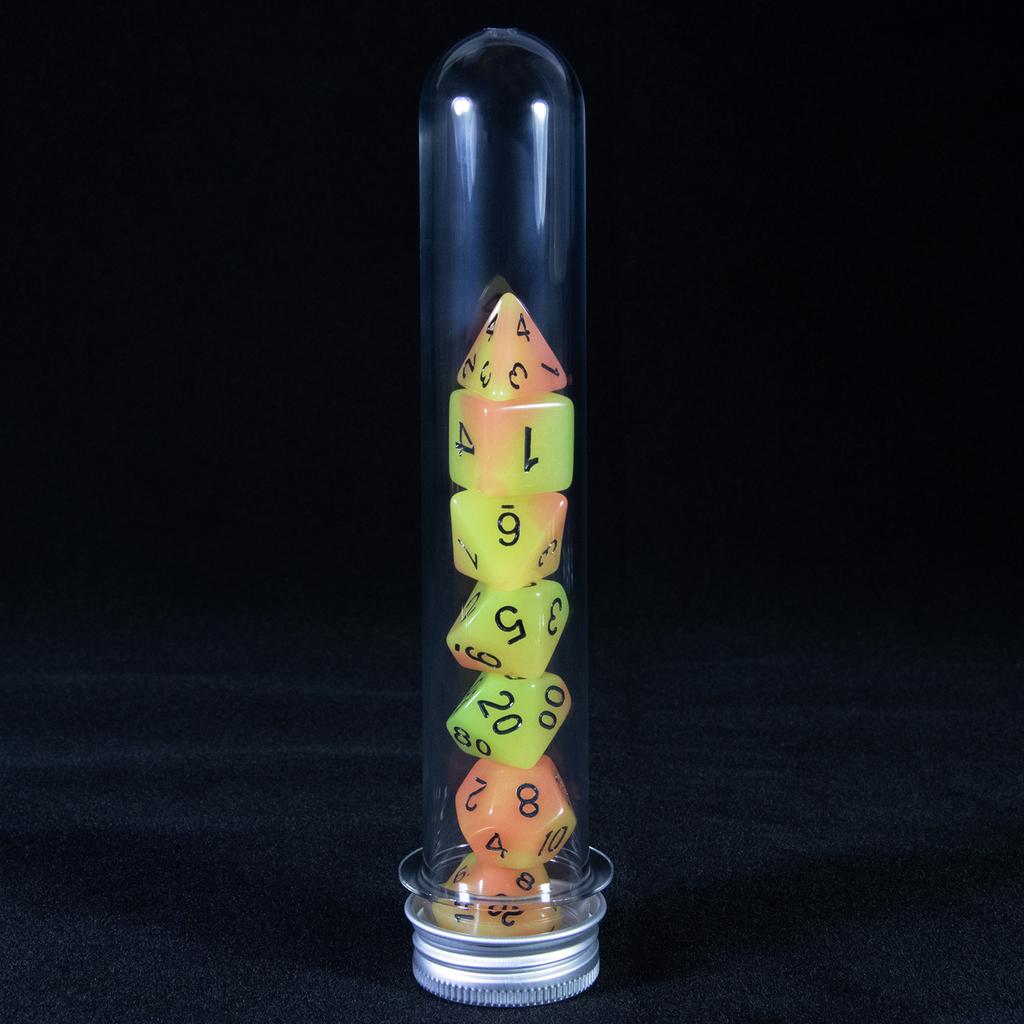 7pcs Polyhedral Glow In The Dark Effect Dice with Tube for DND COC Cthulhu TRPG Running Team Table Game Dnd Dice Set