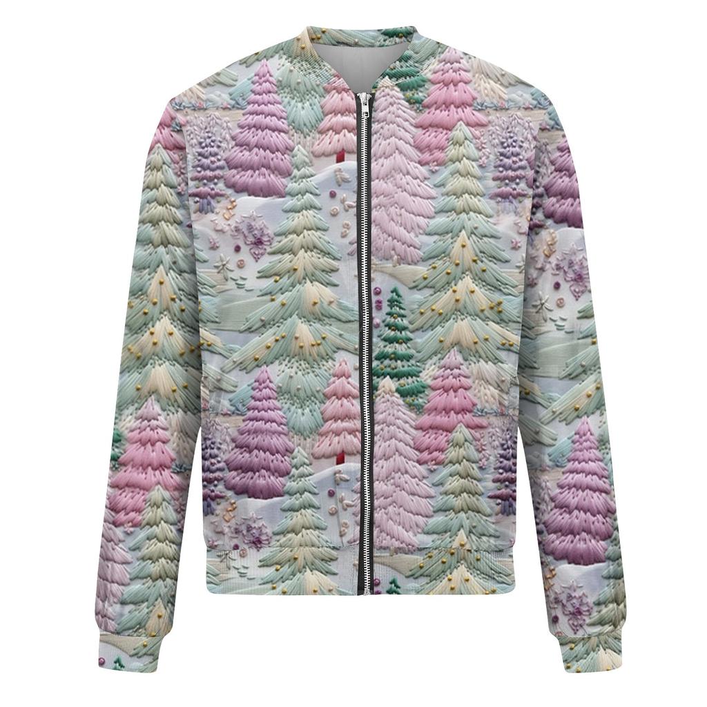 Damenjacke, langärmelig, leicht, mit Reißverschluss, kurze Oberbekleidung mit Blumenmuster, lässige Steppjacke mit Taschen