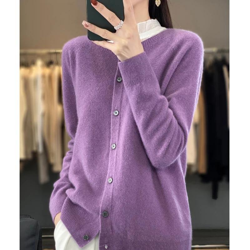 Fashion Women Cardigans Cashmere Sweater Autumn Winter O-neck Long Sleeve Knitwear Female Basic Clothing Tops