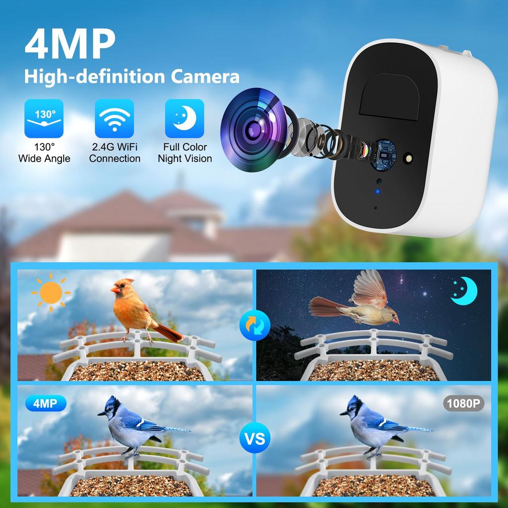 Chytré krmítko pro ptáky s kamerou 2,4K obrazovka Solární energie Nízká spotřeba Noční vidění IP66 Vodotěsné 4G krmítko pro ptáky